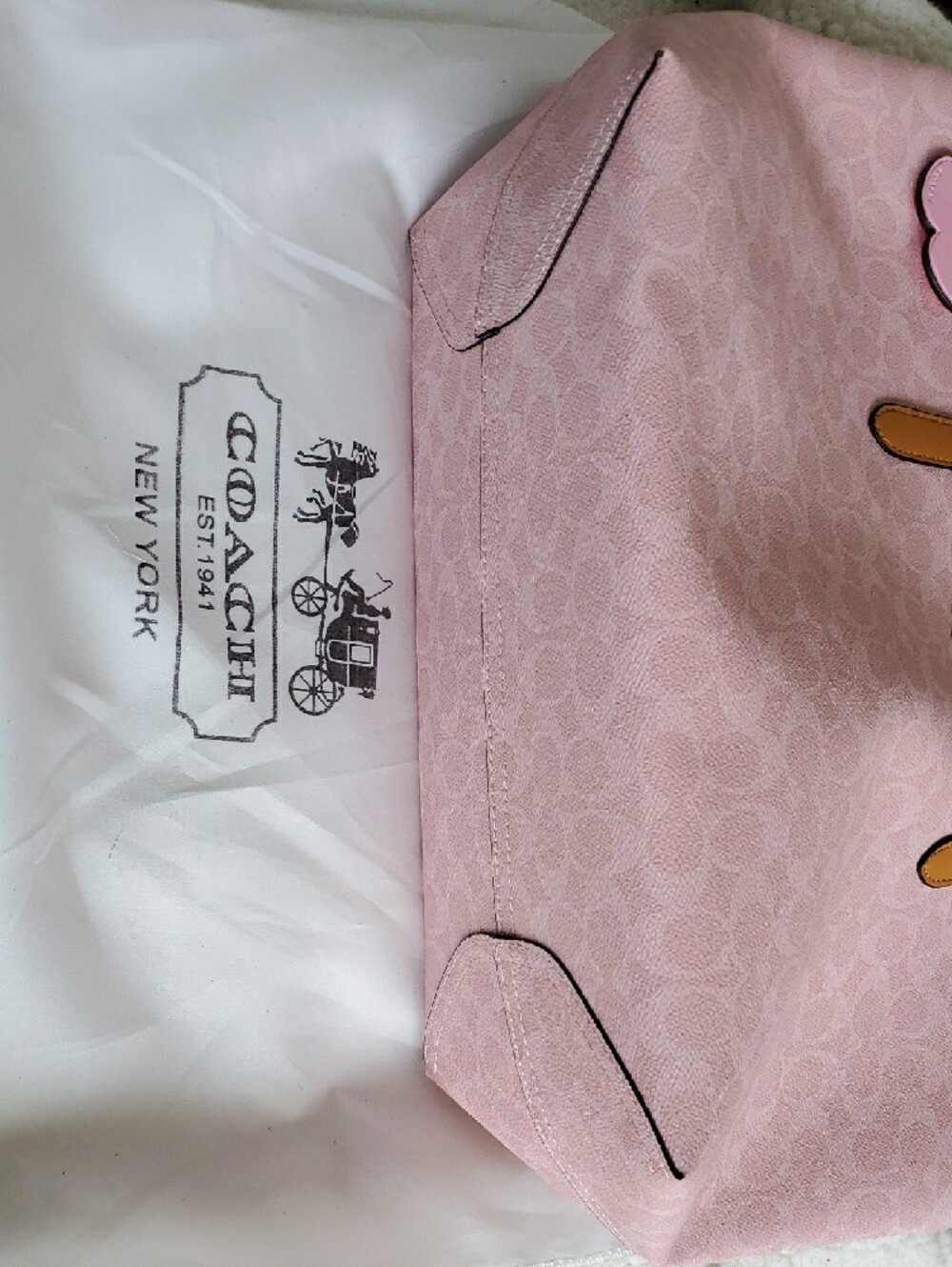 Coach Pink Signature Tote with Tan Trim - Picture 11 of 16